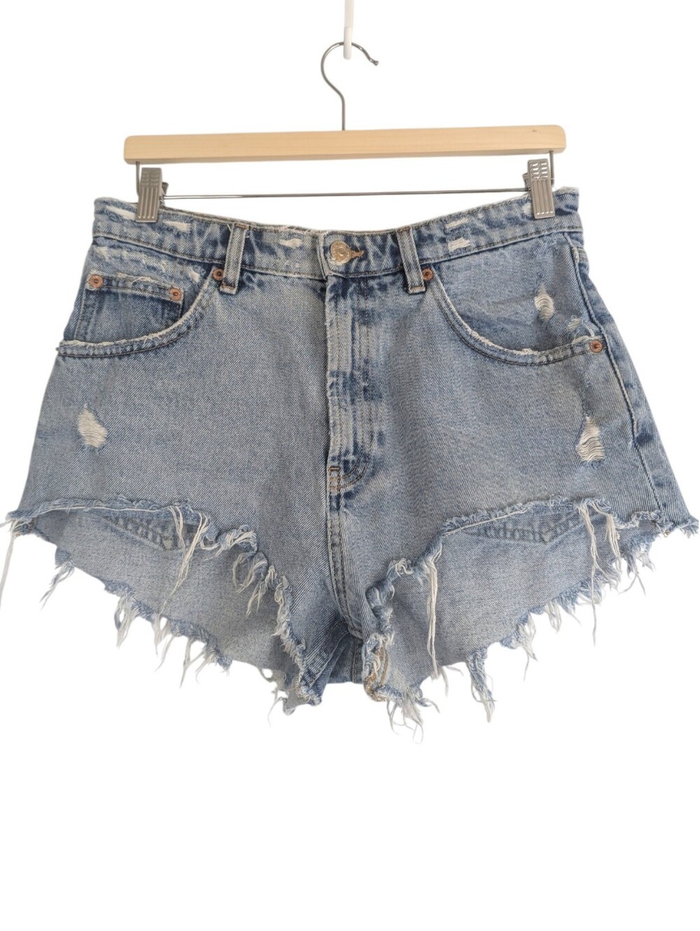 Zara Denim Shorts Light Wash Raw Hem Distressed Size 8